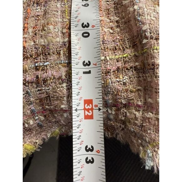 A374 ZARA WOMAN FANTASY TWEED PINK LONG GOLD BUTTONS COAT BLAZER JACKET Large - Picture 11 of 15